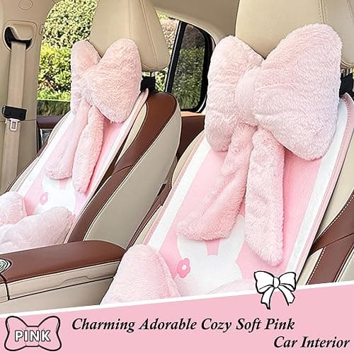 UINSUE Car Neck Pillow 2PCS Plush Bowknot Car Headrest Pillow – Comfortable Neck Support for Driving Soft Touch Fabric Car Pillow Cute Interior Decor (Pink Set 4 Pcs) thumbnail 3