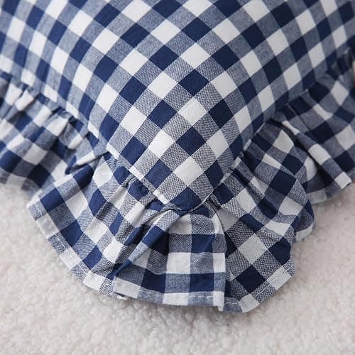 K MASANIJI 2 Pack Navy Blue Plaid Ruffle Gingham Lumbar Pillow Shams, 100% Washed Cotton Linen Feel Checkered Farmhouse Zipper Closure Pillow Covers for Bed/Sofa Zipper Closure - 20"x12" thumbnail 7