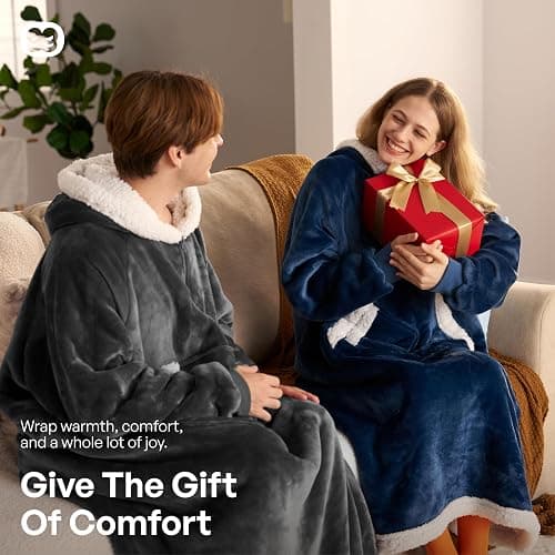 Giggling Getup Wearable Blanket Hoodie for Women Men Gifts for Women Mom Wife Sherpa Fleece Long Hooded Blanket Sweatshirt Cozy Sherpa Wearable Throw with Pocket & Sleeves for Adult Standard Purple thumbnail 8