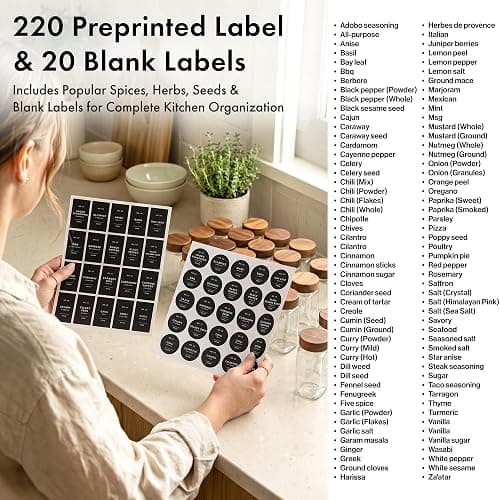 EDELHAUS Glass Spice Jars with Label, 24x Acacia Wooden Lids - Black Labels | Airtight Lids keep spices fresh, Kitchen Spice Drawer Organizer, 4oz Seasoning Containers incl. Funnel, Brush & 240 Labels thumbnail 7