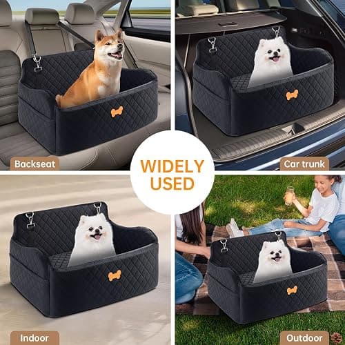 KEELUXE Car Seat for Large Size Dog, Booster Seat for Dogs Under 55 lbs or 2 Small Dogs, Soft Car Dog Bed Filling in Thick Memory Foam with 2 Safety Leashes and Storage Pocket (Black) thumbnail 6