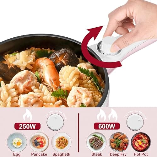 Dezin Hot Pot Electric Upgraded, Non-Stick Sauté Pan, Rapid Noodles Electric Pot, 1.5L Mini Portable Hot Pot for Steak, Egg, Fried Rice, Ramen, Oatmeal, Soup with Power Adjustment thumbnail 5
