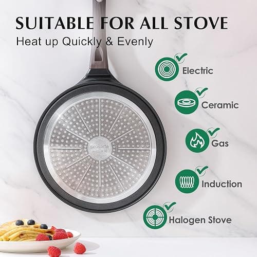 SENSARTE 12 Inch Nonstick Crepe Pan Granite Coating Pancake Pan Black | Swiss Granite Coating Dosa Pan Pancake Flat Skillet Tawa Griddle with Stay-Cool Handle, Induction Compatible thumbnail 5