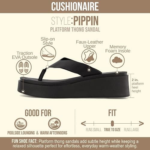 CUSHIONAIRE Pippin Chunky Platform Flip Flops, Stylish Wedge Flip Flops for Women with Cushioned Footbed and Durable Sole thumbnail 4