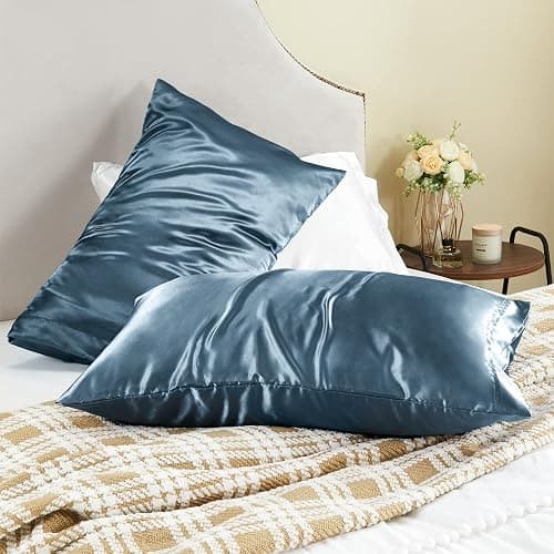 BEDELITE Satin Pillowcase for Hair and Skin, Super Soft and Cooling Similar to Silk Pillow Cases 2 Pack with Envelope Closure, Gift for Women Men(20"x26" Standard Size, Bluesteel) thumbnail 8
