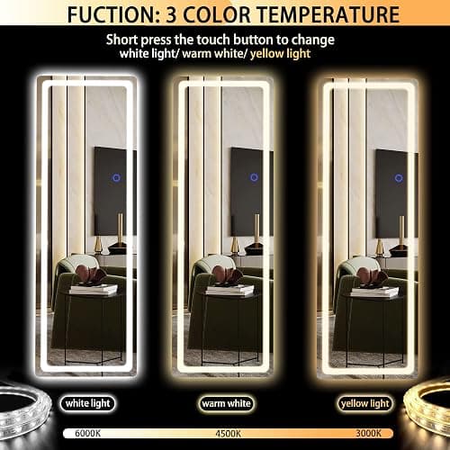 Hasipu Full Length Mirror with Lights, 56" x 16" LED Floor Mirror, Full Body Dressing Standing, Hanging Mounted Mirror for Living Room Bedroom Cloakroom, Round White thumbnail 4
