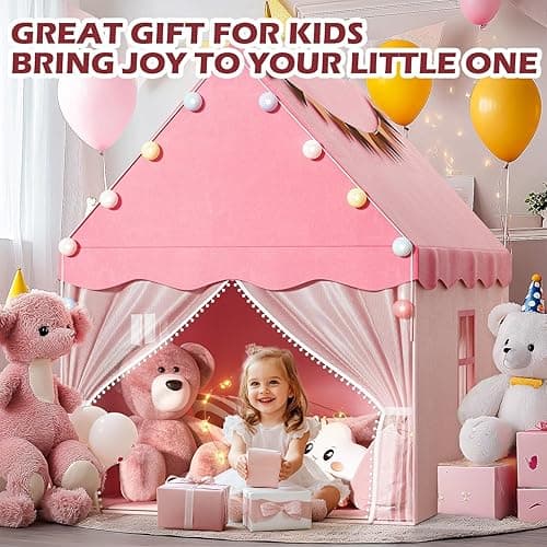 EagleStone Kids Play Tent with Star Light, Padded Mat,Toddler Tent Indoor,Playhouse for Toddlers, Boys, Girls, Neutral Color, Indoor Bed Tent Gift Toy (Pink) - Pink thumbnail 4