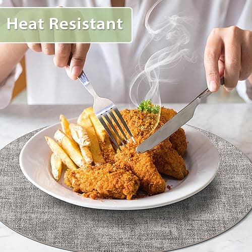 BIPASION Placemats, Heat-Resistant Round Place Mats Set of 6 for Dining Table, Waterproof, Washable Table Placemat - Premium Wipeable Leather Placemats as Stylish Home Decor, Grey thumbnail 4