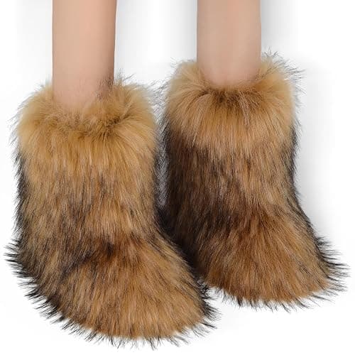 WOVOIE Fur Boots for Women Winter Fluffy Furry Boots Mid-Calf Snow Boots with Anti-Slip Warm Lining for Y2K Streetwear thumbnail 4