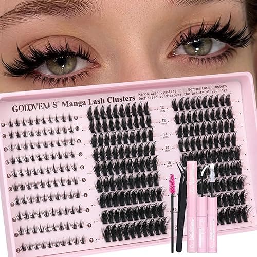 Goddvenus Manga Lash Clusters Kit Natural 280Pcs Cluster Eyelash Extensions Kit Wispy Anime Eyelash Clusters Fairy Fluffy DIY Individual Lash Extensions Kit C Curl 12-20mm - Image 1
