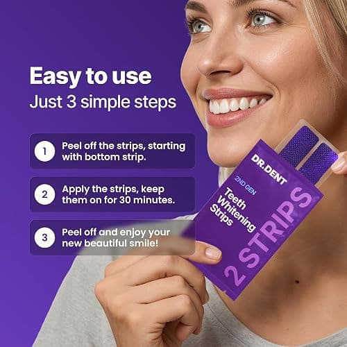 DRDENT Purple Teeth Whitening Strips 21 Treatments - Safe for Enamel - Non Sensitive Teeth Whitening - Whitening Without Any Harm - Pack of 42 thumbnail 2