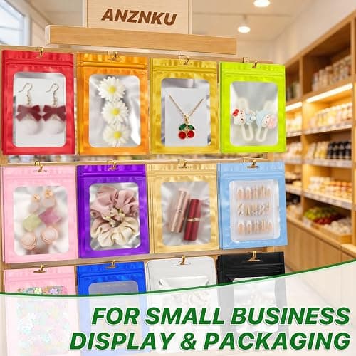ANZNKU 100 Pack Black Resealable Mylar Bags with Frosted Clear Window, Smell Proof Sealable Packaging Bags for Small Business, Foil Pouch Zip Goodie Bag for Candy Treat Jewelry Party Favor(2.75×3.93") thumbnail 3
