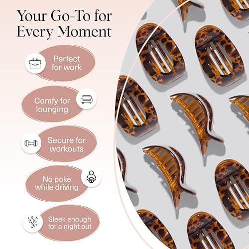 Kitsch Small Flat Claw Clips for Women - Stylish Flat Hair Clips, Strong Hold for Thick & Fine Hair | Non-Slip for Secure, Comfortable All-Day Wear | Ideal Gifts for Women -Tortoise Design thumbnail 6