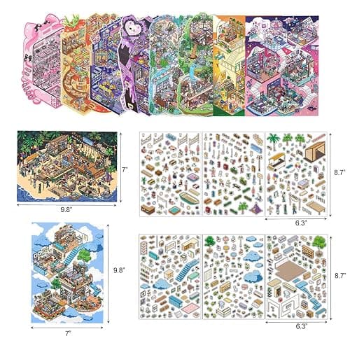 3D House Scene Stickers 10 Sets Large Size Room Sticker Book for Adults Funny Cute Miniature Scene Stickers Gifts for Family Friend thumbnail 6