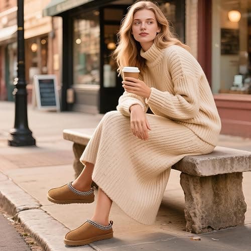 bebealy Genuine Suede Fuzzy Slippers for Women Winter Warm House Shoes Cozy Mini Boots for Indoor Outdoor thumbnail 2