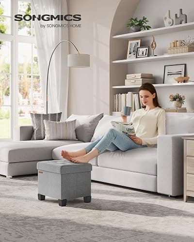 SONGMICS Storage Ottoman, Small Ottoman Foot Rest with Legs, 12.6 x 15.7 x 13.2 Inches Foot Stool, Load up to 660 lb, for Living Room, Bedroom, Dorm, Dove Gray ULSF012G02 thumbnail 2