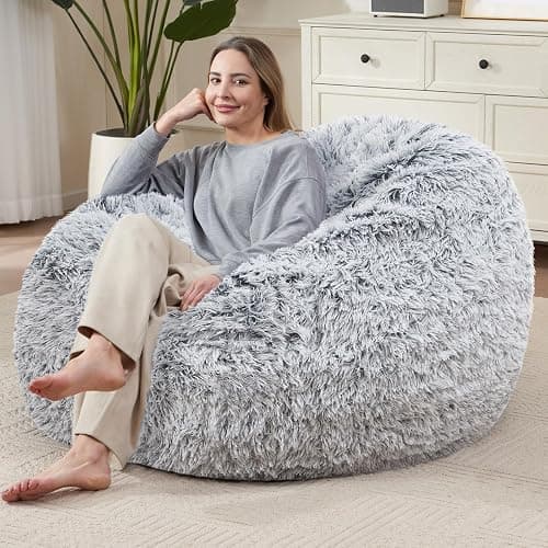 Comfy Soft Bean Bag Chair Cover for Teens Adults Boys, Living Room Furniture No Filler Cover Only, Stuffed Animal Bean Bag Chair with Side Pocket Anti-Slip Bottom - Image 1