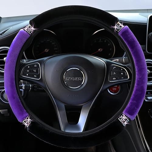 Diamond Fluffy Steering Wheel Cover with Colorful Rhinestones Crystal for Women Girls, Universal 15-Inch (38cm) Auto Elastic Protector, Car Accessories for Most Cars, SUVs | Purple thumbnail 3