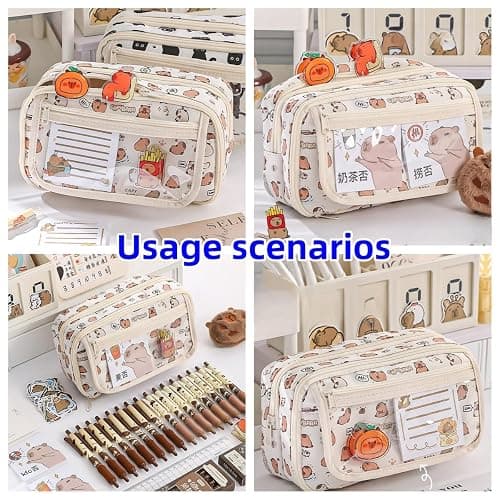 VTYFRY Cute Kawaii Pencil Case Pouch Cartoon Pen Box Holder Organizer for Office Workspace Supplies Desk Accessories Travel Essentials Aesthetic Trendy Cool Stuff Gift Large Capacity (Purple Kapibala) thumbnail 5
