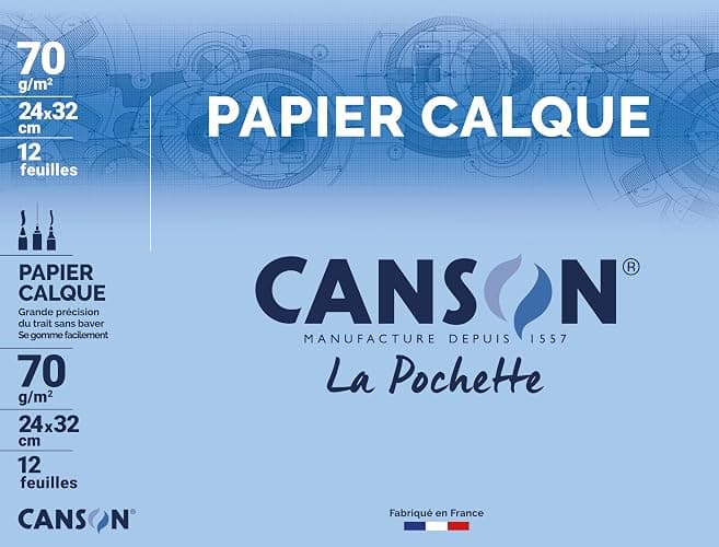 CANSON - Pochette 12 feuilles de papier calque 24x32cm - 70g/m² - Image 1