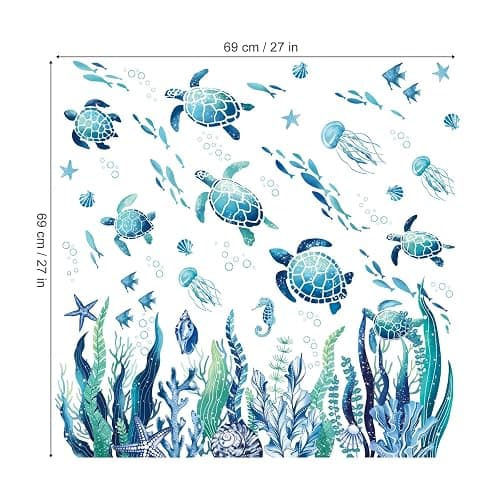 decalmile Under The Sea Seaweed Wall Decals Sea Turtle Ocean Grass Jellyfish Wall Stickers Baby Nursery Bedroom Bathroom Wall Decor thumbnail 3