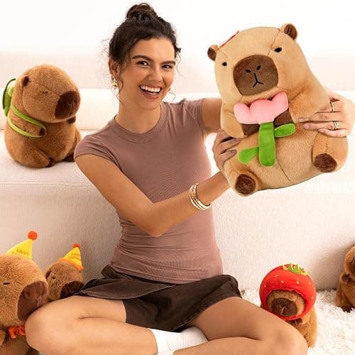 shownicer Plüschtier Capybara Kuscheltier Stofftier Kawaii Capybara Plüsch Kissen Spielzeug Wurfkissen Geschenk für Kinder Mädchen 3+ Jahre (Blume, 30cm) thumbnail 6