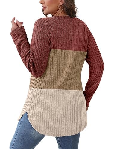 Saloogoe Long Sleeve Shirts for Women 2025 Fall Clothes Tunic Tops Loose Fit Dressy Crewneck Pullover Sweaters Curved Hem thumbnail 6