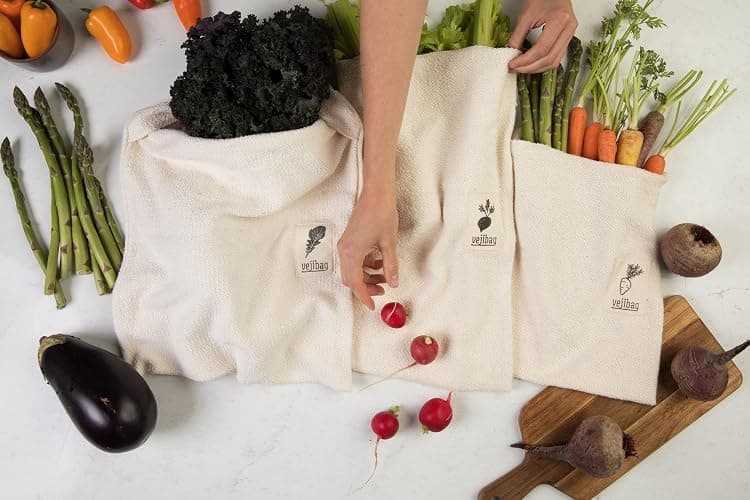 VEJIBAG Variety Pack | Certified Organic Cotton Vegetable Crisper Bags | Made in USA | 3 Bags-Standard, Large,Extra Large | Plastic Free thumbnail 2
