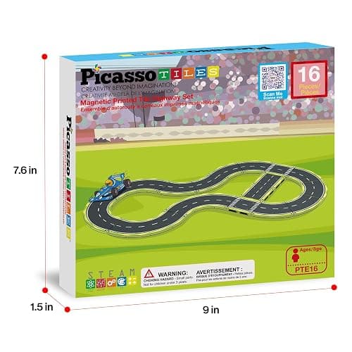 PicassoTiles Magnet Tile Car Track Adventure Theme Printed Street Road Runway Speedway Highway Magnetic Building Tiles Block Construction Pretend Play Playset STEM Education Learning Kit Kids 3+ PTE16 thumbnail 8
