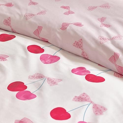Catherine Lansfield Cherries and Bows Reversible Single Duvet Cover Set with Pillowcase Pink thumbnail 4