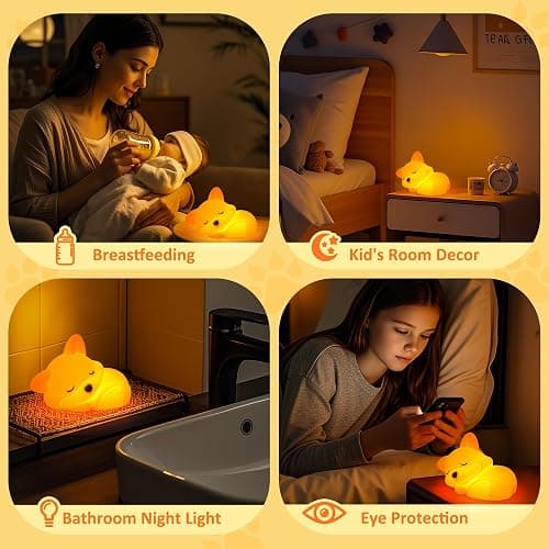YuanDian Fox Night Light, Squishy Fox Silicone Lamp Novelty Gifts, Rechargeable Dimmable Timer Bedside Touch Nightlight for Boys and Girls thumbnail 5