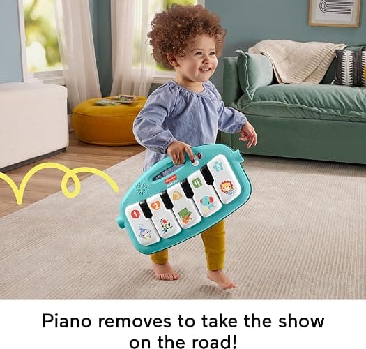 Fisher-Price Baby Playmat Glow and Grow Kick & Play Piano Gym, Blue Musical Learning Toy with Developmental Activities for Newborns 0+ Months - Light Blue thumbnail 6