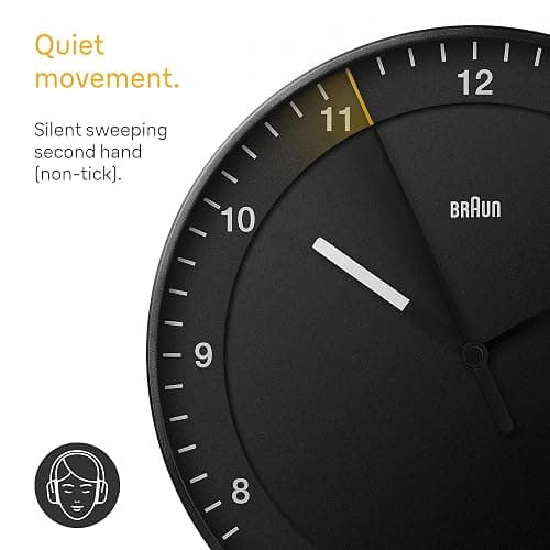 Braun Classic Large Analogue Wall Clock with Silent Sweep Movement, Easy to Read, 30cm Diameter in Black, Model BC17B. thumbnail 3