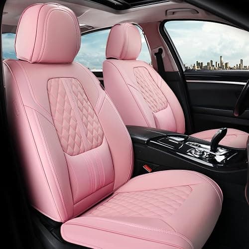 Coverado Car Seat Covers Full Set, Automotive Front and Rear Seat Covers with Backrest, Nappa Leather Car Seat Protectors Waterproof, Universal for Most Vehicles, Pink thumbnail 2