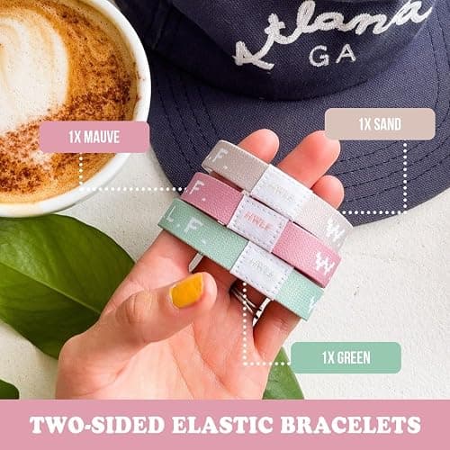 He would Love First WWJD HWLF Bracelets Natural Elastic 3-Pack x What Would Jesus Do Bracelets | Reversible HWLF x WWJD Bracelets in Mauve, Sand, & Green | Fit All Wrist Sizes thumbnail 3