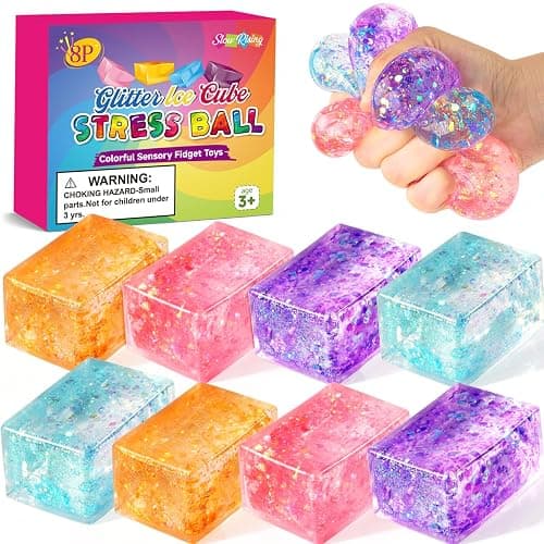 8 Pack Glitter Stress Cube ,Slow Rising Squishy Stress Balls for Adults | Fidget Squeeze Toys for Stress Relief, Slow Rising Squeeze Toy for Classroom Prizes, Party Favors and Birthday Gifts - Image 1