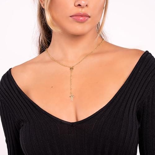 Barzel 18K Gold Plated Virgin Mary Rosary Bead Cross Necklace - Made In Brazil thumbnail 2