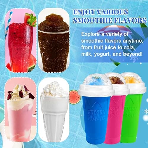 FANS-ONE Slushie Cup, 2 Pack Slushy Maker Cup, DIY Magic Squeeze Cups for Juice Milk Yogurt Ice Cream Make, Frozen Cooling Cup with Lid & Straw Cool Stuff Things for Kids Friends Family (Blue+Pink) thumbnail 6