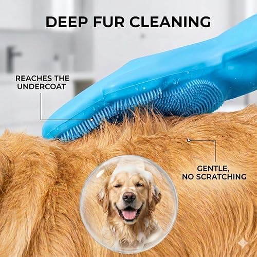 NVNAN Dog Bath Gloves for Washing, Pet Grooming Gloves with Shampoo Brush, Dog Bath Brush for Dogs and Cats, Essential Dog Bath Supplies (1 Pair, Blue) thumbnail 4