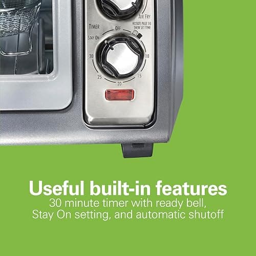 Hamilton Beach Air Fryer Toaster Oven Combo with Large Capacity, Fits 6 Slices or 12” Pizza, 4 Cooking Functions for Convection, Bake, Broil, Roll-Top Door, Easy Reach Sure-Crisp, Stainless Steel thumbnail 8