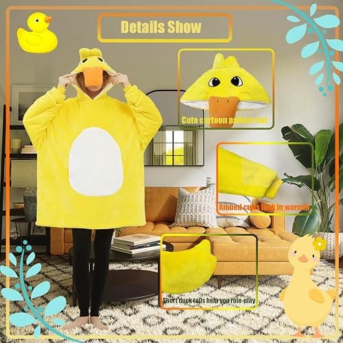 Lovemonster Unisex Cute Yellow Duck Cosplay Animal Pajamas Cozy Flannel Sherpa Pullover Adult Christmas Halloween Costume thumbnail 3