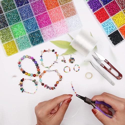 EuTengHao 14400pcs Tube Beads Bugle Glass Seed Beads, Small Craft Spacer Beads for DIY Bracelet Necklaces Crafting Jewelry Making Supplies with Two Crystal String (3mm, 600 Per Color, 24 Colors) thumbnail 2