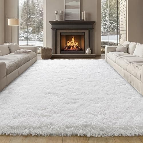 plumlik 8x10 Large Area Rugs for Living Room, White Fluffy Shag Rug for Bedroom and Nursery, Soft and Comfy, Big Fuzzy Carpet for Kids, Girls, Boys Room Dorm Home Decor Aesthetic, Upgrade Non Slip - Image 1
