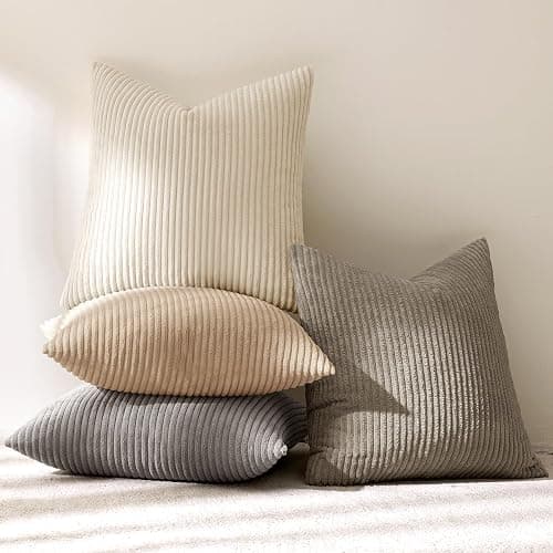 MIULEE Boho Farmhouse Neutral Cream Throw Pillow Covers 18x18 Inch Set of 4 Mordern Nordic Cushion Covers Soft Corduroy Spring Home Decor for Couch Bed Sofa Living Room thumbnail 6