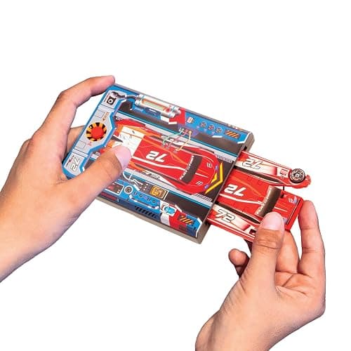 FLAT 2 FAST Original Stunt Card Racer – Flat Car Racer and Pocket Size Racecar Launcher with Built-in Button for Stunts and Racing – Compact Transforming Toy Car for Boys – Crimson Red thumbnail 5