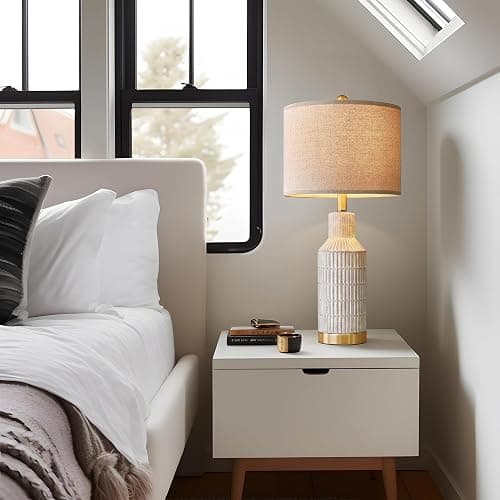 USumkky 25" Table Lamps Set of 2 - Modern Bedside Lamps for Living Room - White Washed Ceramic Nightstand Lamps for Bedroom thumbnail 3