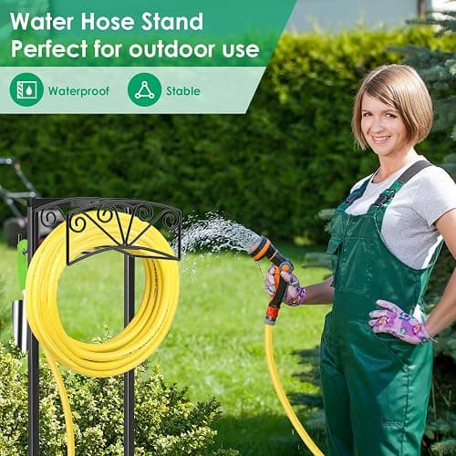 TomCare Garden Hose Holder Upgraded Heavy Duty Metal Water Hose Holder Holds 160 FT Hoses Sturdy Hose Reel with 2 Tool Hooks Freestanding Outdoor Hoses Storage Hanger for Outside Yard Lawn, Black thumbnail 6