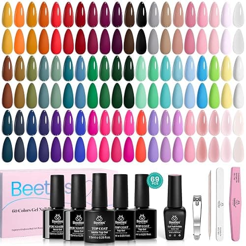 Beetles Winter Gel Nail Polish Set - Emotional Spectrum 69PCS 60 Colors Gel Polish Kit Base Coat Glossy & Matte Top Coat UV Led Soak off Collection Brown Red Black Nude White Christmas Gifts for Women - Image 1