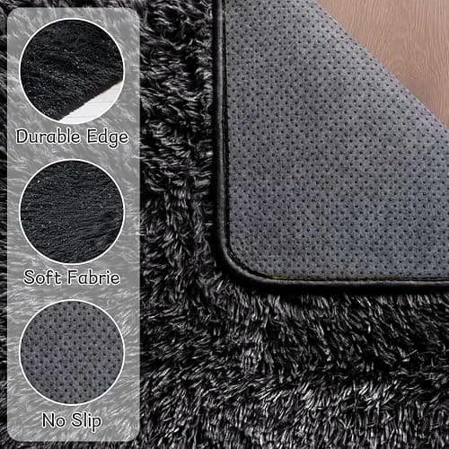 LEDODO Fluffy Area Rugs for Bedroom - Soft Plush Shag Rug for Living Room Nursery Kids Room - Non Slip Fuzzy Shaggy Floor Carpets for Girls Boys Play Room Dorm Decor (Black, 5' x 7') thumbnail 7