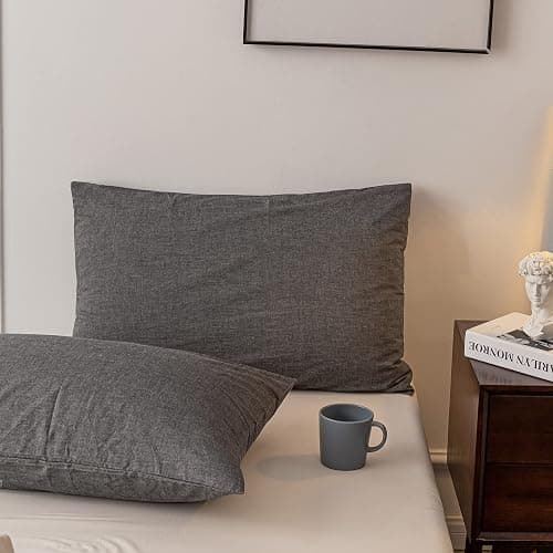 Janlive Washed Cotton Duvet Cover Full Ultra Soft 100% Cotton Solid Color Gray Duvet Cover Set with Zipper Closure -3 Pieces Grey Full thumbnail 5